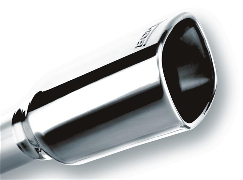 Borla Universal Exhaust Tip - 2.25 in. Inlet - 3.28 in. x 3.5 in. Sq. Outlet - 7.88 in. Length - Weld-On - Single Square Rolled Angel Cut - Polished Stainless Steel 20241