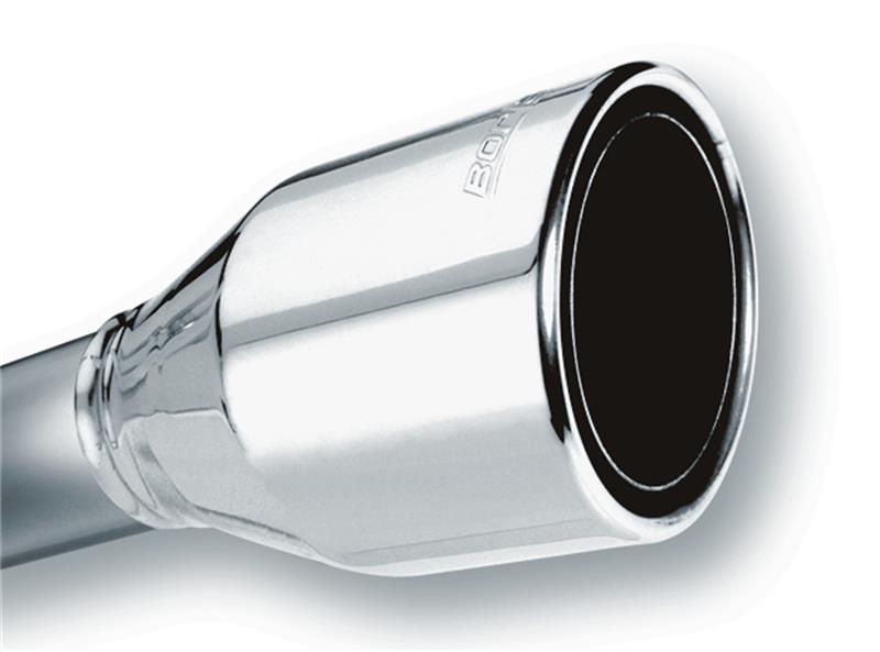 Borla Universal Exhaust Tip - 2.5 in. Inlet - 4.5 in. Round Outlet - 7.75 in. Length - Weld-On - Single Round Rolled Angle Cut Phantom - Polished Stainless Steel 20247