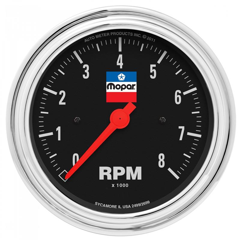 Auto Meter Mopar Classic Series - In-Dash Tachometer - Electric, Air-Core Movement - Incl Bulb & Socket 3212 - Incl Light Covers Red 3214 & Green 3215 - Incl Mounting Bracket 880791