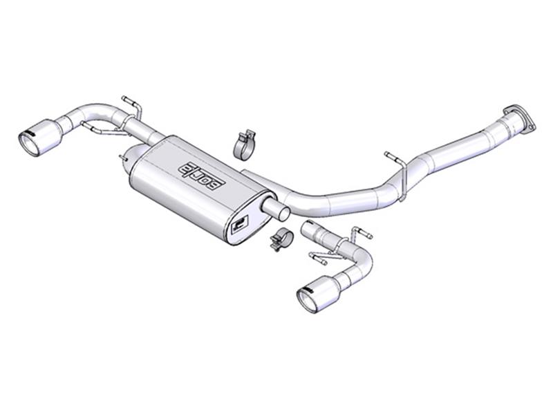 Borla Cat-Back Exhaust System - 3 in. Into 2.25 in. Out - Incl. Connecting Pipes/Muffler/Hardware/4 in. Round x 8 in. Long Single Rolled Angle-Cut Tip - Split Rear Exit 1014015