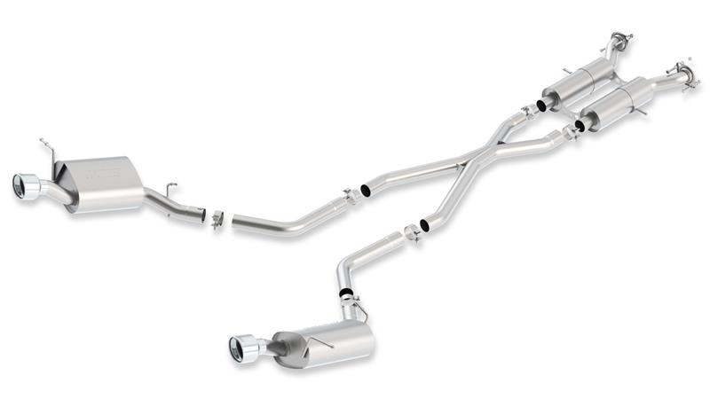 Borla Cat-Back Exhaust System - 2.5 in. - Incl. Connecting Pipes/Mufflers/Hardware/4 in. Round x 6 in. Long Single Round Rolled Angel Cut Lined Tips - Single Split Rear Exit 140449