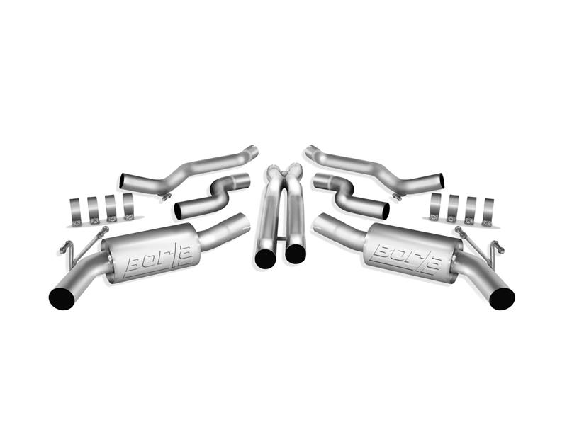 Borla S-Type Cat-Back Exhaust - 2.5 in. Tubing - Incl. Connecting Pipes/Mufflers/Mounting Hardware/Use w/Factory Ground FX Package - w/o Tips - Split Rear Exit 140330