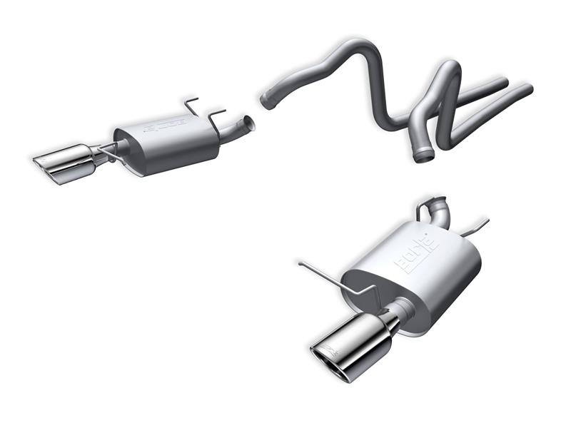 Borla S-Type Cat-Back Exhaust - 2.25 in. Tubing - Incl. Connecting Pipes/Muffler/Hardware/4.5 in. Single Round Rolled Angel Cut Tips - Split Rear Exit 140375