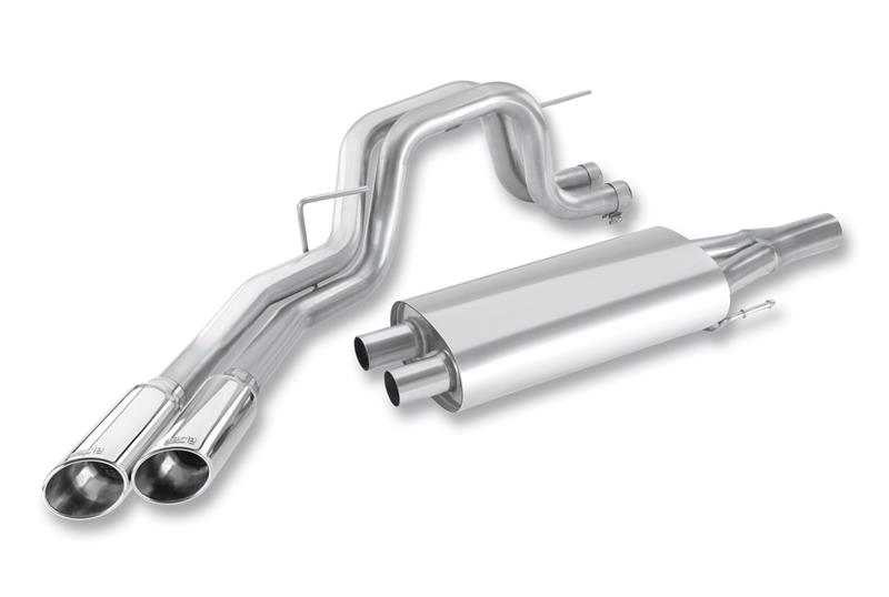 Borla S-Type Cat-Back Exhaust System - 3 in. into Dual 2.5 In Out - Incl. Connecting Pipes/Muffler/Hardware/4 in. in. Dual Round Rolled Angle-Cut Long Tip - Single Side Exit 140383