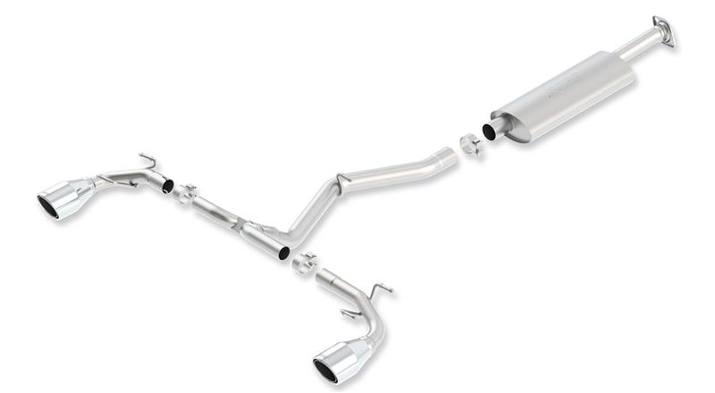 Borla S-Type Cat-Back Exhaust - Single 2.5 in. Into Dual 2 in. Out - Incl. Connecting Pipes/Muffler/Hardware/4.25 in. Round Rolled Angle Cut Tips - Split Rear Exit 140496