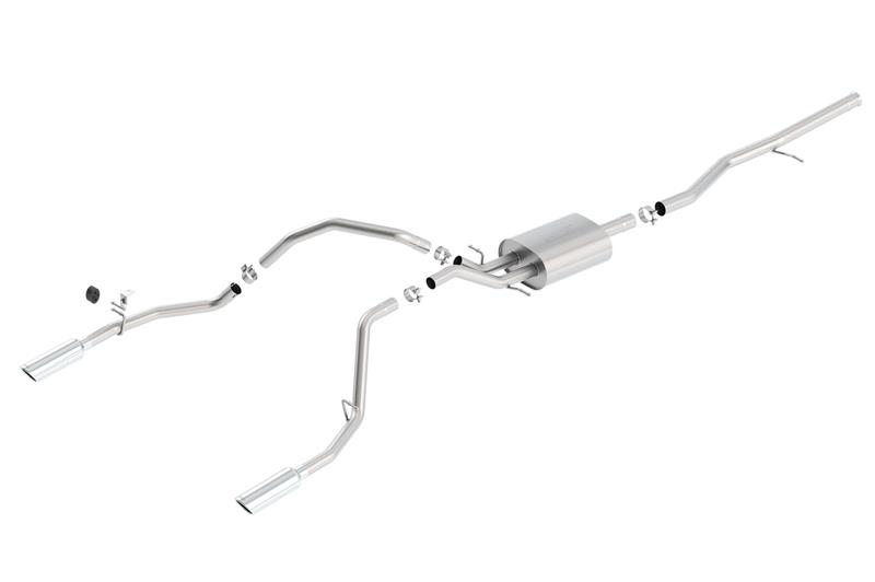 Borla S-Type Cat-Back Exhaust System - 2.75 in. into Muffler Dual 2.25 in Out - Incl. Connecting Pipe/Muffler/Hardware/4 in. Round x 14 in. Long Single Rolled Angle-Cut - Split Rear Exit 140539