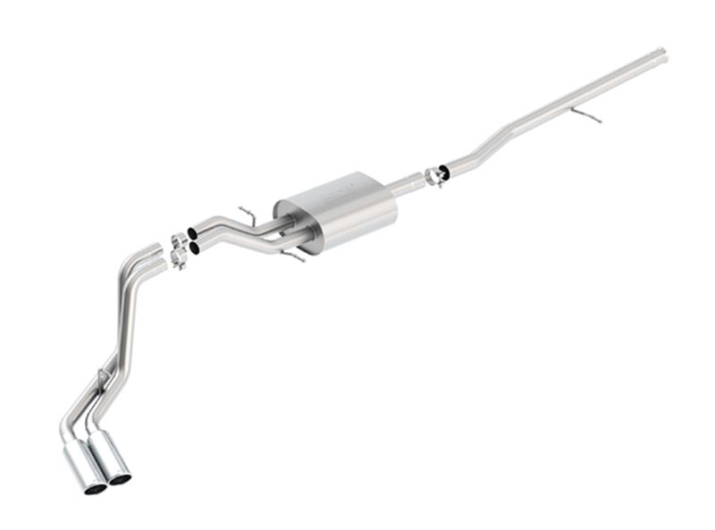 Borla S-Type Cat-Back Exhaust System - 2.75 in. Into Muffler Dual 2.25 in. Out - Incl. Connecting Pipe/Muffler/Hardware/4 in. Round x 14 in. Long Single Rolled Angle-Cut Tip - Side Exit 140550