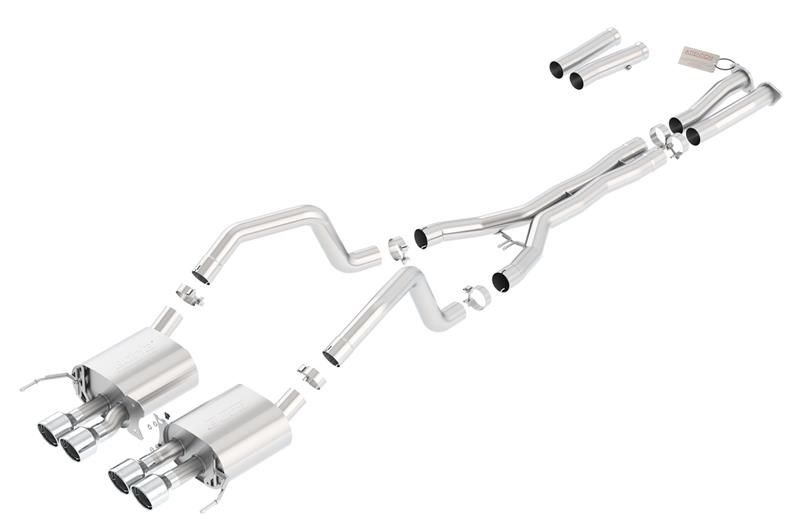 Borla S-Type Cat-Back Exhaust System - 3in. Into Muffler Dual 2.5in. Out - Incl. ConnectingPipes/Mufflers/Hardware/4.25in. DualRoundRolled Angle-Cut Intercooled Tip - QuadCenterRearExit 12669