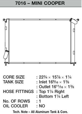 CSF Performance Radiator - 1 Row Design - For use w/ Small 16psi Radiator Cap 7016