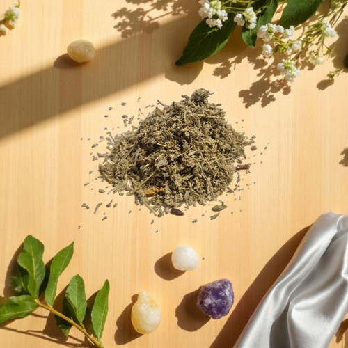 Biodynamic Spiritual Tea 70g
 
When grown biodynamically, it is cultivated in harmony with the cosmos, lunar cycles, and the Earth's natural rhythms – enhancing its energetic and healing qualities.
 
Spiritual Benefits 
Third Eye Activation (Pineal Gland)

Energetic Cleansing

Helps clear negative energy from the aura.
Dreamwork & Astral Travel
Drinking before sleep can open the gateway to spiritual messages in the dream realm.
Feminine Power and Inner Wisdom
Supports feminine cycles, intuition, and connection to inner guidance.
 
Ways to Use Artemisia Spiritually
Drink a mild tea before meditation or dreamwork.
Burn dried Artemisia as incense or for smudging.
Place under your pillow to enhance dreams.
Bathe with Artemisia in ritual cleansing baths.
Use in rituals dedicated to the moon, intuition, or spiritual protection.
