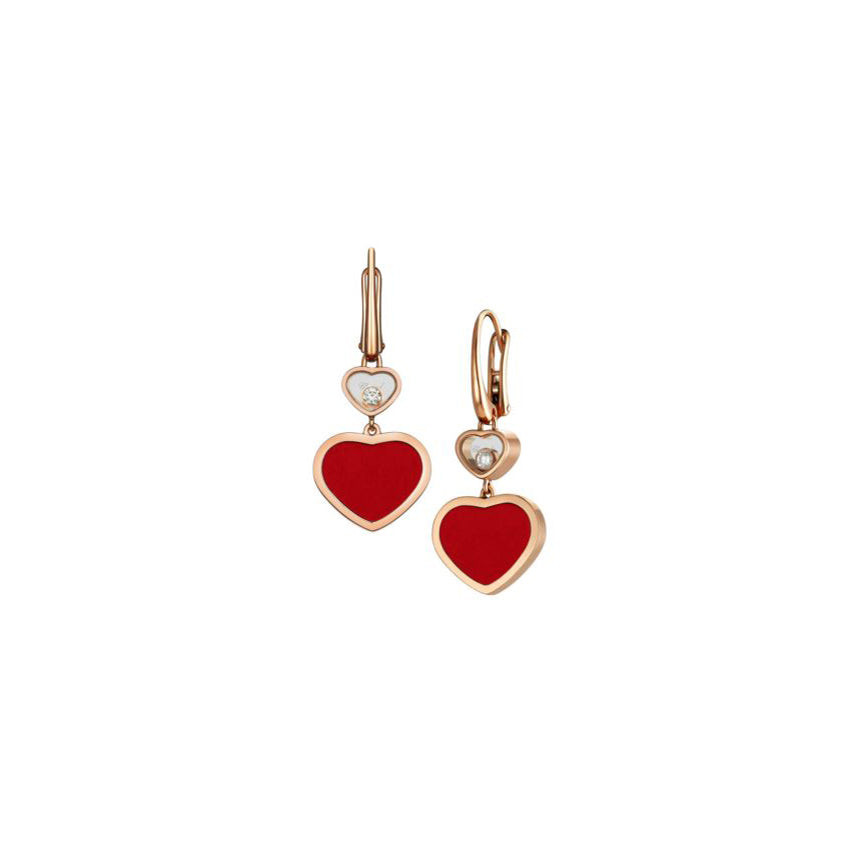Chopard Happy Hearts Rose Gold Red Stone Earrings