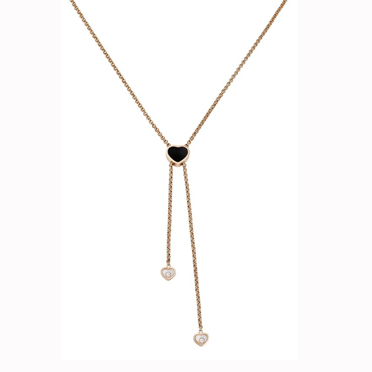 Chopard Happy Hearts Rose Gold Onyx Lariat Necklace