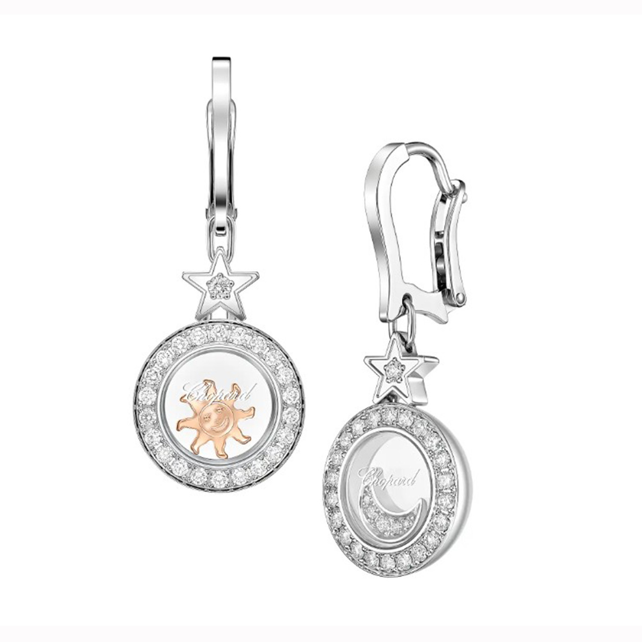 Chopard Diamond Sun, Moon and Star Hanging Earrings