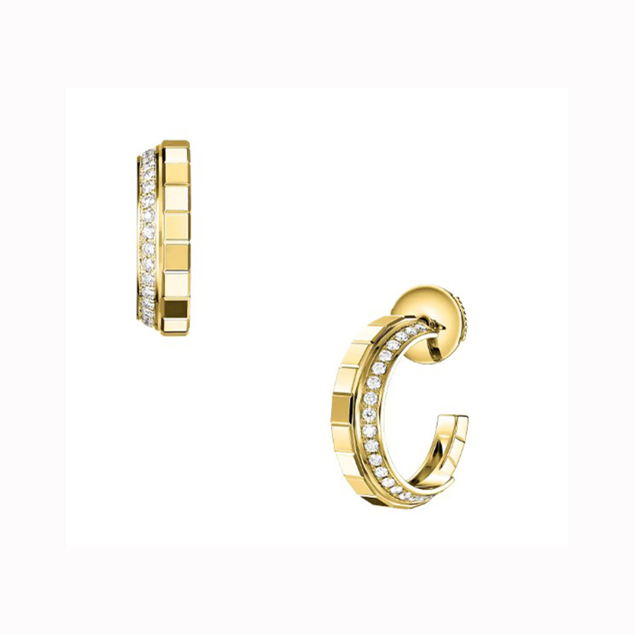 Chopard Ice Cube Yellow Gold Diamond Open Hoop Earrings