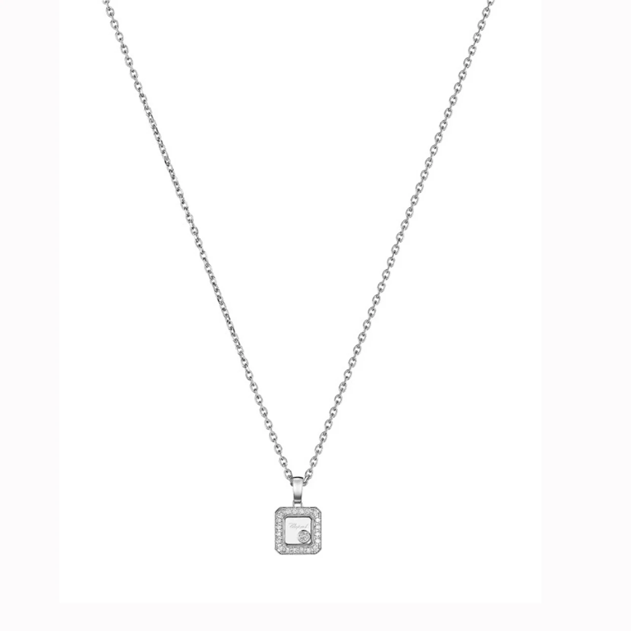 Chopard White Gold Small Diamond Square Pendant