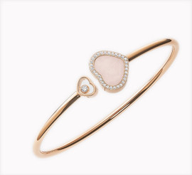 Chopard Diamond Happy Hearts Rose Gold Pink Opal Bangle