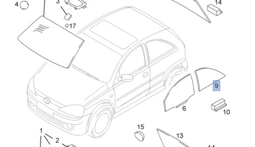 Window Rear Quarter Right Fixed fits Opel Vauxhall Corsa C Van Hatch F08 Genuine 9113716 View Front
