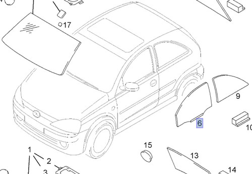 Window Front Door Left fits Opel Vauxhall Corsa C 9113333 Genuine View Front
