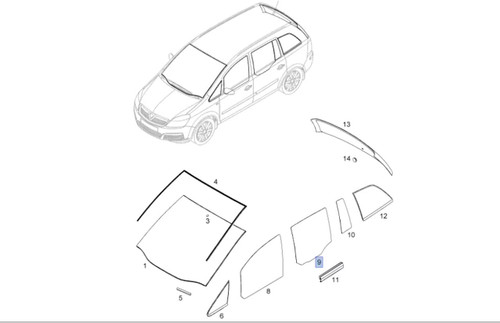 Window Rear Door Left Tinted fits Opel Vauxhall Zafira B 93184337 Genuine View Front