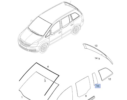 Window Rear Door Right Fixed Tinted fits Opel Vauxhall Zafira B 13132376 Genuine View Front