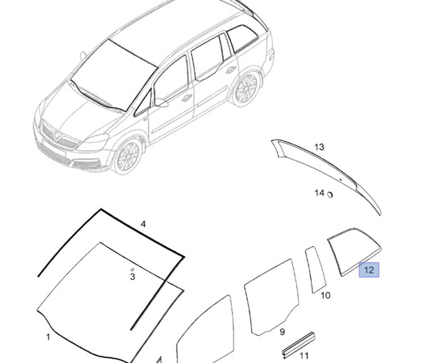 Window Rear Quarter Left fits Opel Vauxhall Zafira B 13123931 Genuine View Front