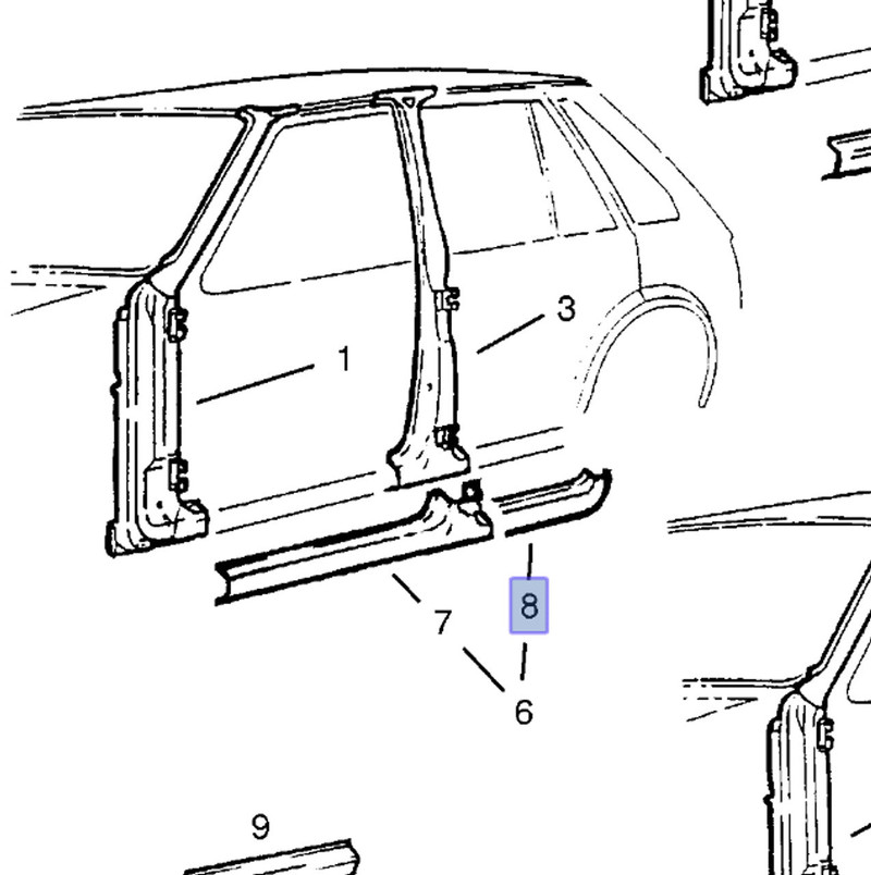 Sill Panel Rear Right fits Opel Corsa A Vauxhall Nova 90138584 Genuine View Front