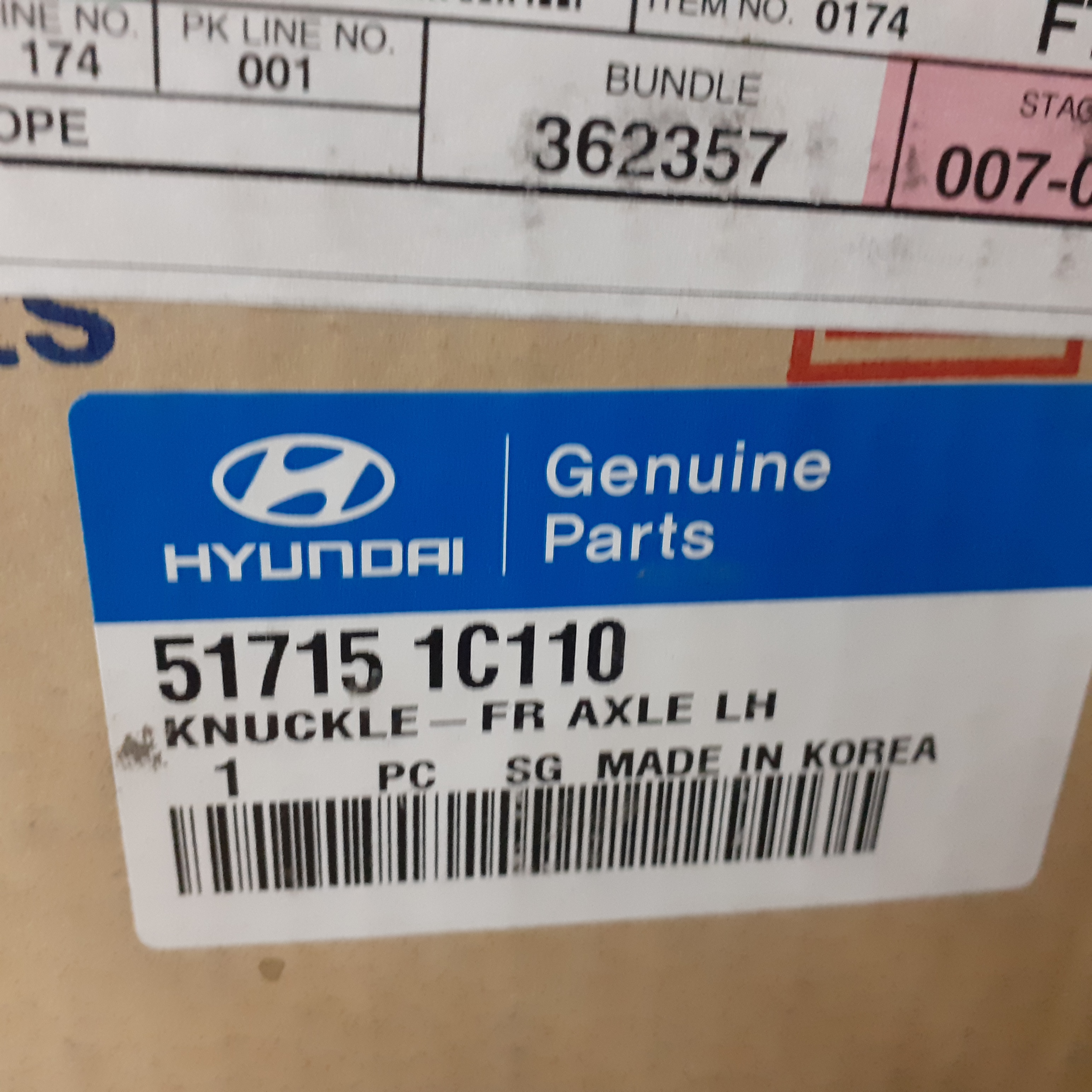 Steering Knuckle Front Left fits Hyundai Getz TB 51715-1C110 Genuine