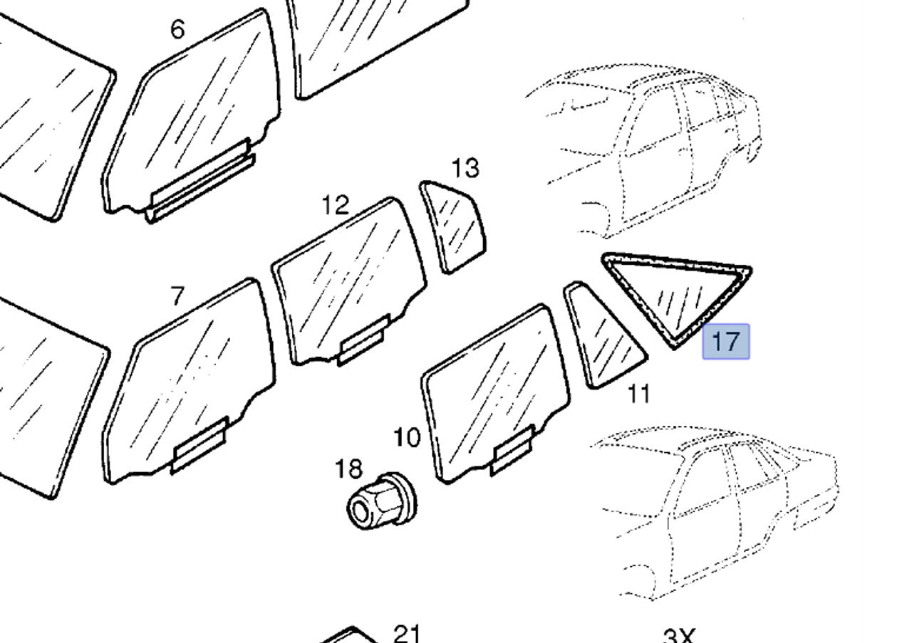 Window Rear Quarter Right fits Opel Kadett E 90196970 Genuine View Front