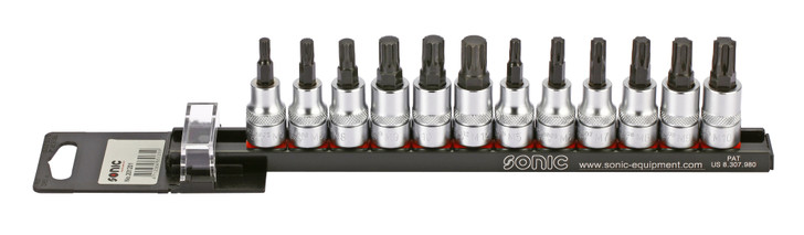 Bit Socket Ribe & Triple Square 3/8" on Rail, 12-PCS