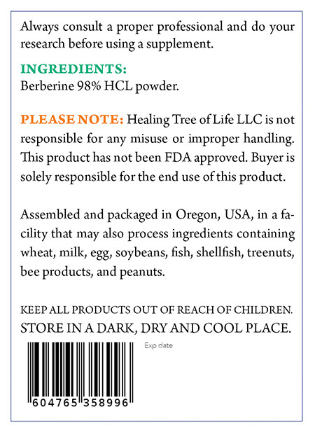 Berberine 98% HCL - 50 gram powder