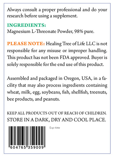 Magnesium L-Threonate 98% Pure - 50 grams