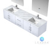 Geneva 80" Double Vanity, White Carrara Marble Top, White Square Sinks and 30" LED Mirrors