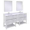 Formosa 72" Floor Standing Double Sink Modern Bathroom Vanity w/ Open Bottom & Mirrors in Rustic White
