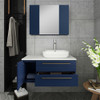 Lucera 36" Royal Blue Wall Hung Vessel Sink Modern Bathroom Vanity w/ Medicine Cabinet - Right Version