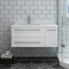 Lucera 36" White Wall Hung Modern Bathroom Cabinet w/ Top & Undermount Sink - Left Version
