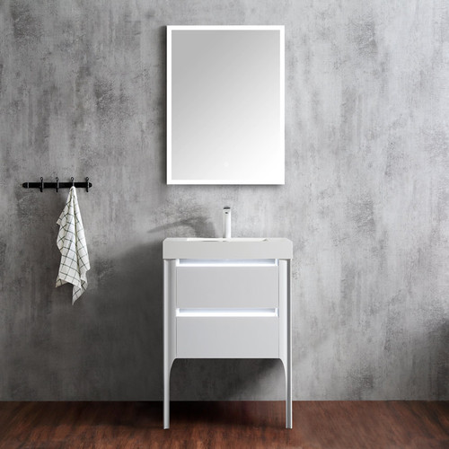 023 Series 24" Bathroom Vanity w/ Polymarble Basin, LED Lit Drawers and LED Mirror