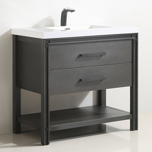 028 Series 36" Bathroom Vanity w/ Polymarble Top Mount Basin and Matching Mirror