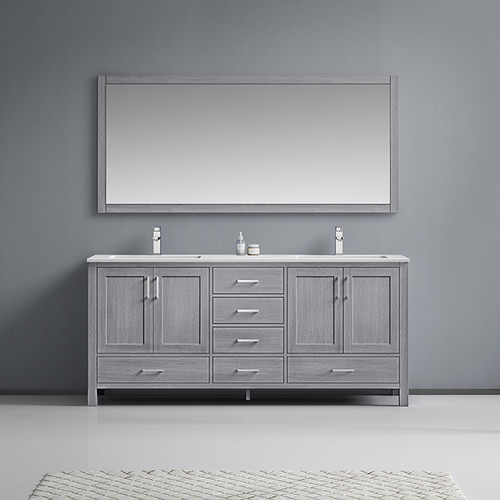 Jacques 72" Double Vanity, White Carrara Marble Top, White Square Sinks and 70" Mirror Jacques 72" Double Vanity, White Carrara Marble Top, White Square Sinks and 70" Mirror