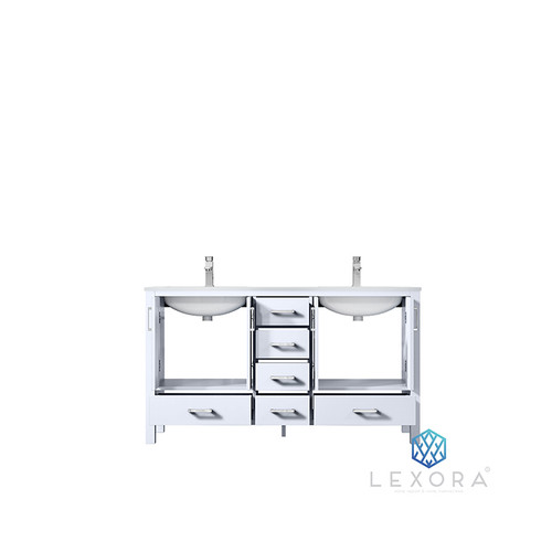 Jacques 60" Double Vanity, White Carrara Marble Top, White Square Sinks and No Mirror