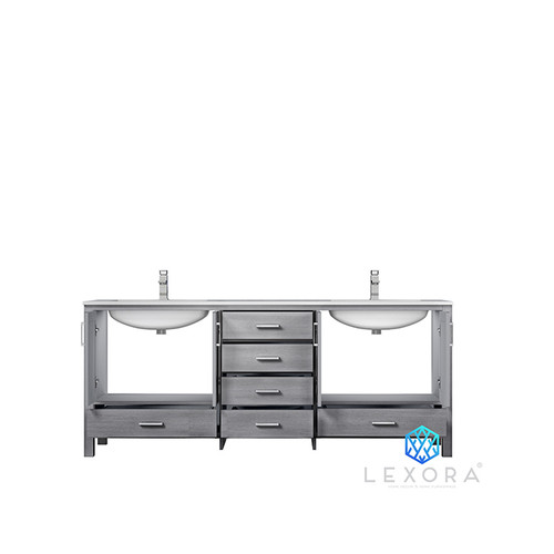 Jacques 80" Double Vanity, White Carrara Marble Top, White Square Sinks and No Mirror