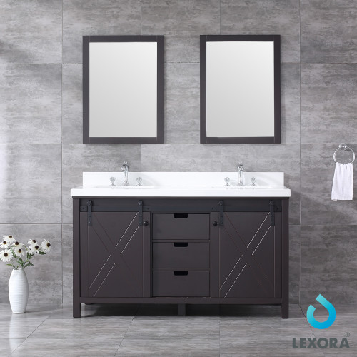 Marsyas 60" Double Vanity, White Quartz Top, White Square Sinks and 24" Mirrors Marsyas 60" Double Vanity, White Quartz Top, White Square Sinks and 24" Mirrors