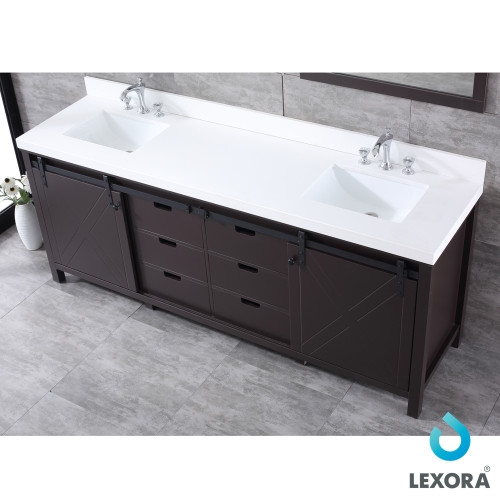 Marsyas 84" Double Vanity, White Quartz Top, White Square Sinks and No Mirror Marsyas 84" Double Vanity, White Quartz Top, White Square Sinks and No Mirror