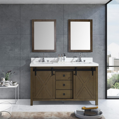 Marsyas Veluti 60" Double Vanity, White Quartz Top, White Square Sinks and 24" Mirrors Marsyas Veluti 60" Double Vanity, White Quartz Top, White Square Sinks and 24" Mirrors