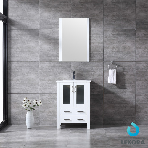 Volez 24" Single Vanity, Integrated Top, White Integrated Square Sink and 22" Mirror
