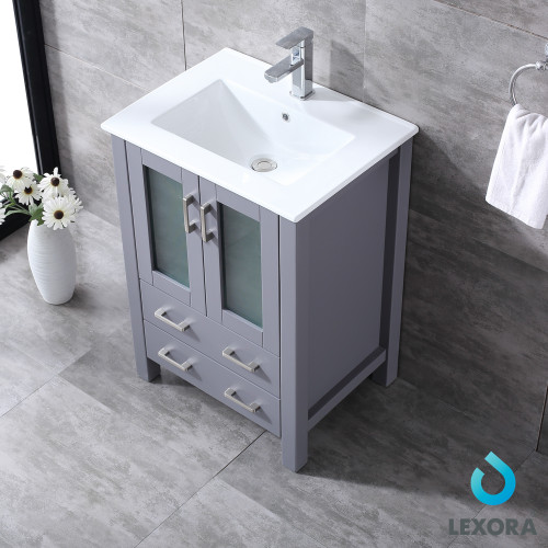 Volez 24" Single Vanity, Integrated Top, White Integrated Square Sink and no Mirror
