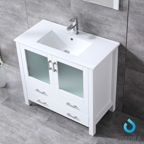 Volez 36" Single Vanity, Integrated Top, White Integrated Square Sink and no Mirror