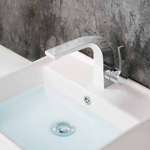 Single Handle Bathroom Vanity Faucet, 8001 019 20 - White/Chrome