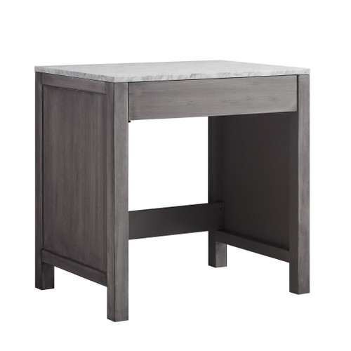 Jacques 30" Distressed Grey Make-Up Table, White Carrara Marble Top, LJ302230DDSMTB Jacques 30" Distressed Grey Make-Up Table, White Carrara Marble Top, LJ302230DDSMTB