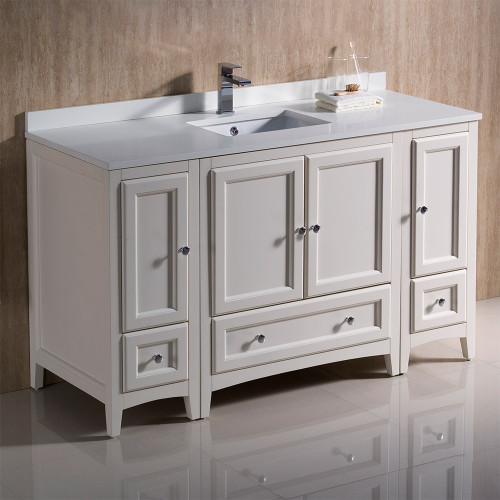 Oxford 54" Antique White Traditional Bathroom Cabinets w/ Top & Sink