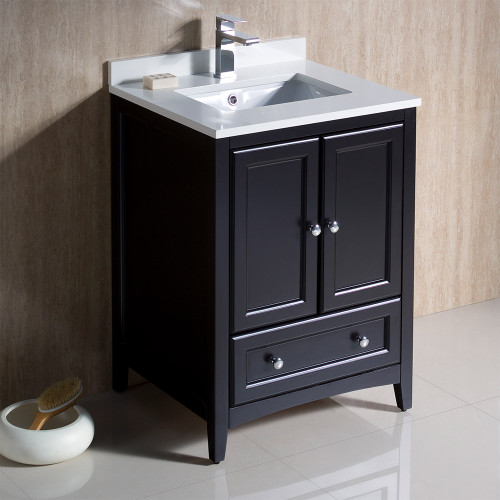 Oxford 24" Espresso Traditional Bathroom Cabinet w/ Top & Sink Oxford 24" Espresso Traditional Bathroom Cabinet w/ Top & Sink